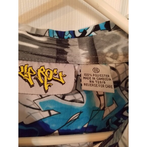 Vintage Up Rock All Over Print Graffiti Button Down Mens Shirt Size 2XL - Picture 2 of 7